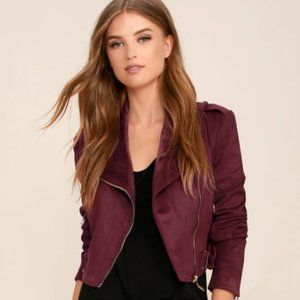 Three-Lined Road Burgundy Suede Moto Jacket